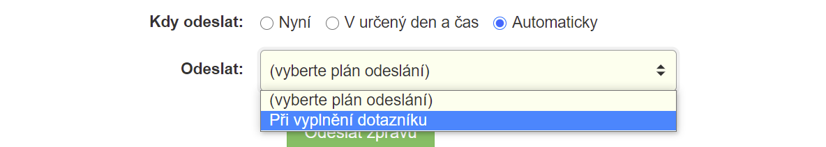 Výběr plánu automatického odesílání poděkování