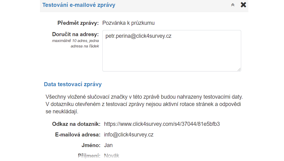 Testování e-mailové zprávy