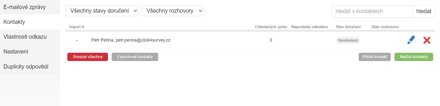 Seznam kontaktů e-mailové kampaně