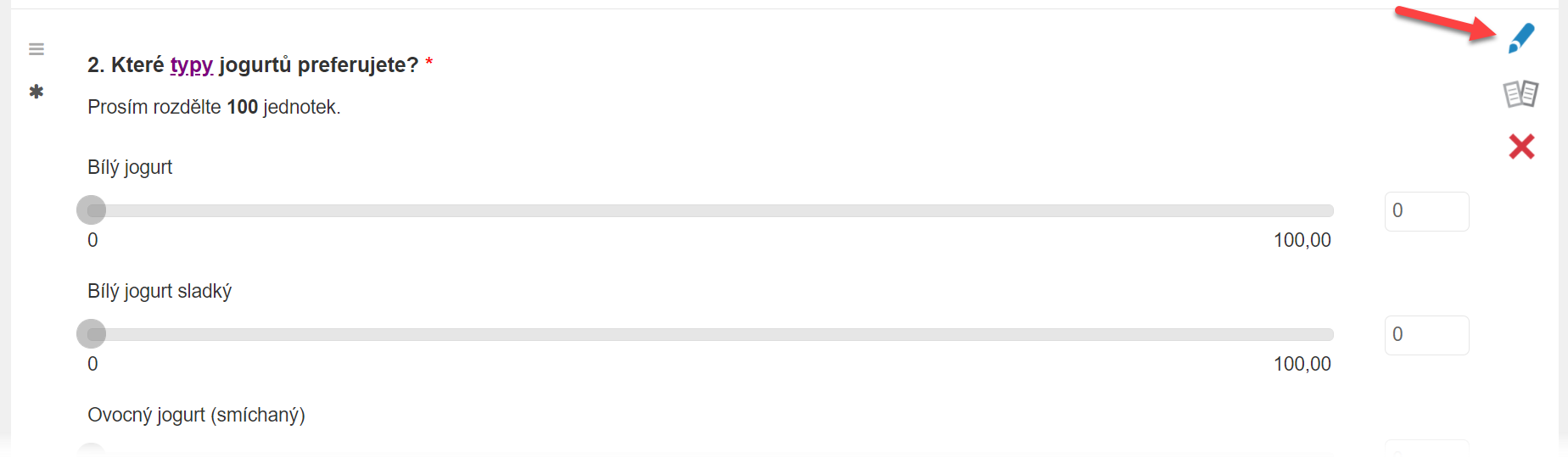 Editace otázky v editoru dotazníku